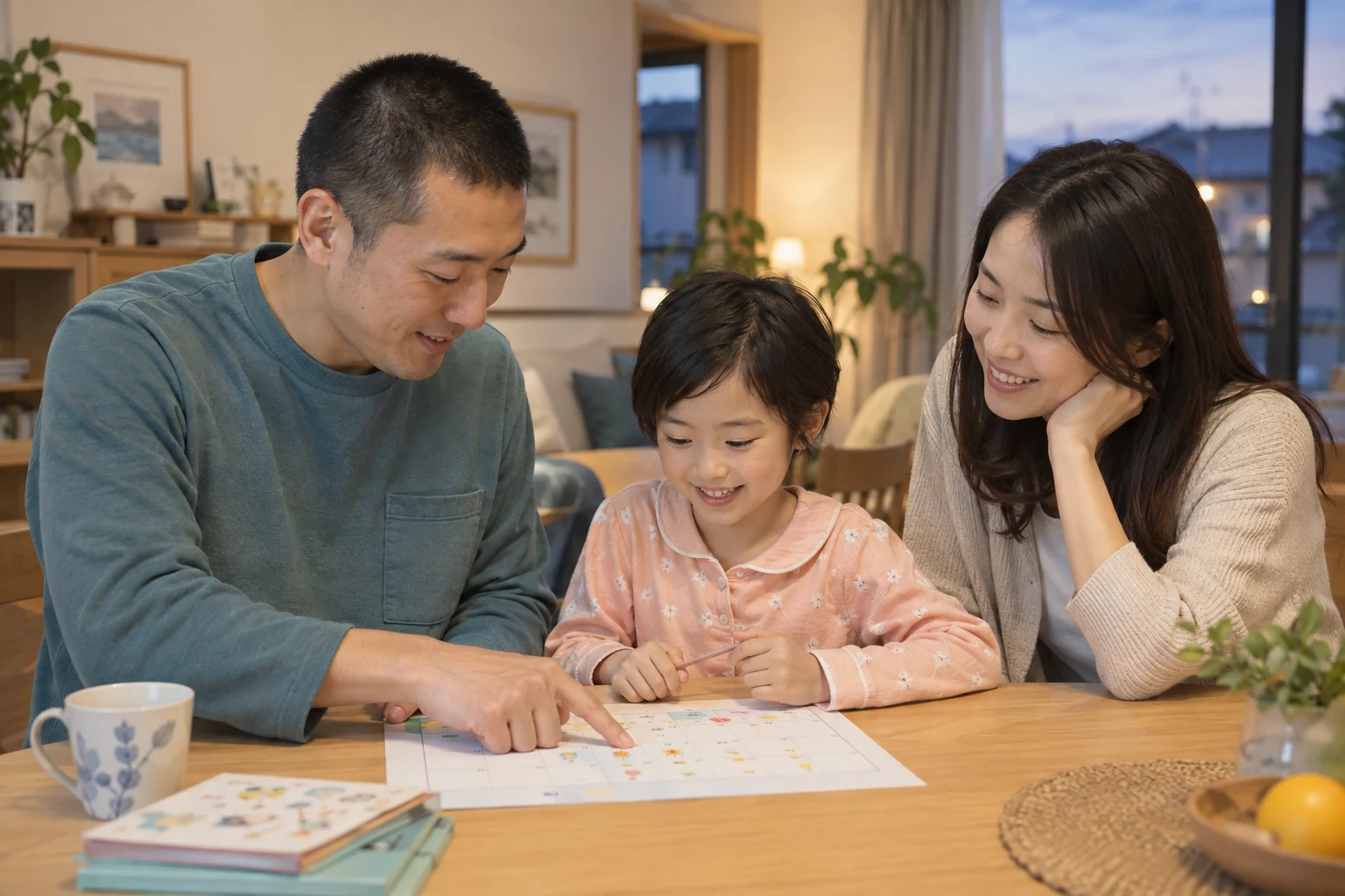 自宅で治療の予定を確認する家族のイメージ