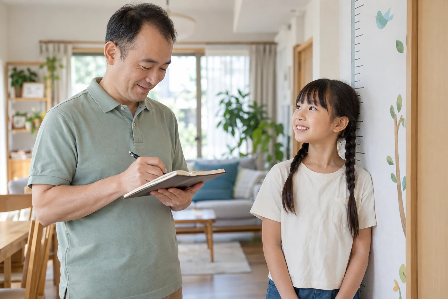 身長の変化を継続して記録する親子のイメージ