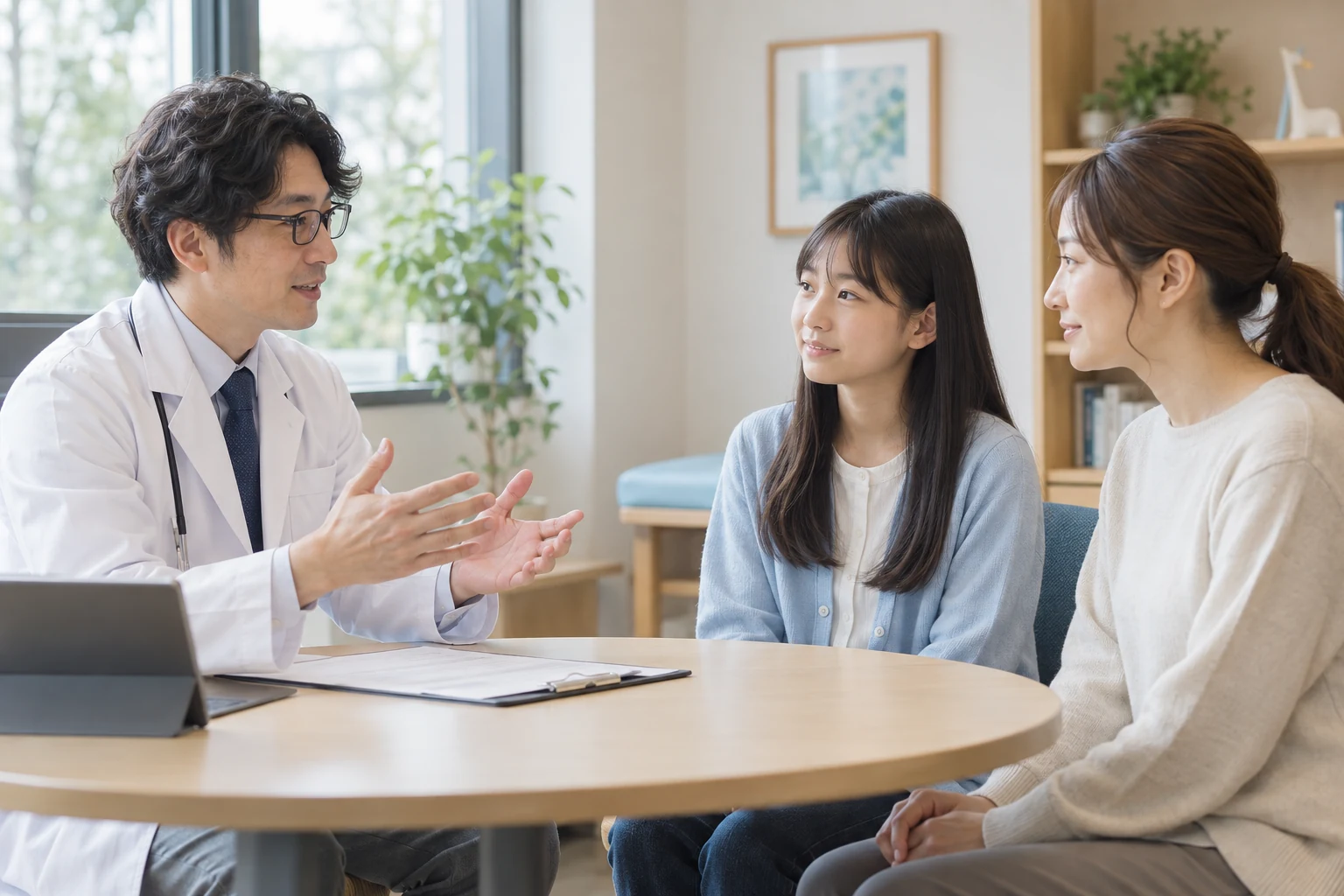 治療前の検査と方針を相談する親子のイメージ